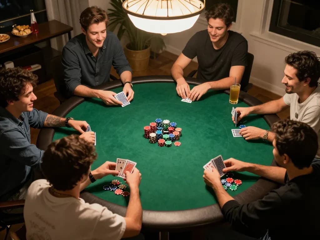 Enjoying a home poker night with friends while using mega888 apk for online gaming.