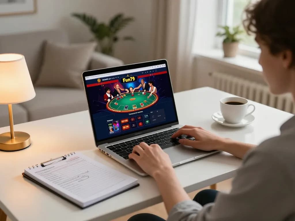 Gameplay on trang chủ fun79 with vibrant poker visuals on a laptop, set in a cozy home environment.
