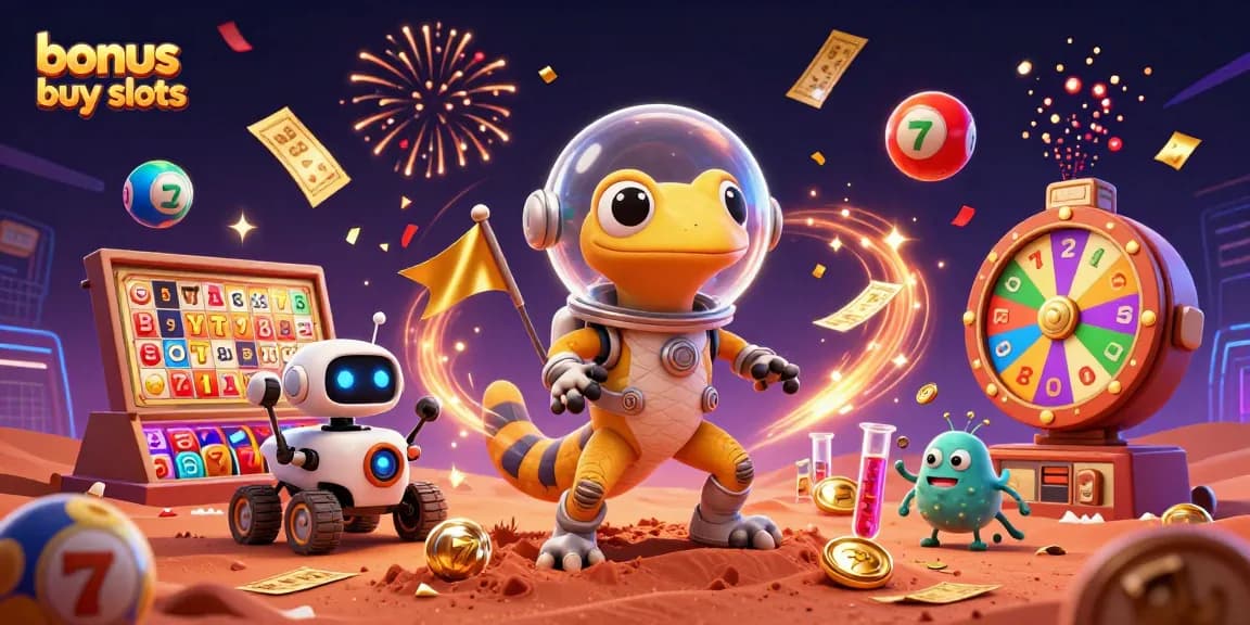 Engage with bonus buy slots in a vibrant, dynamic casino-themed digital illustration.