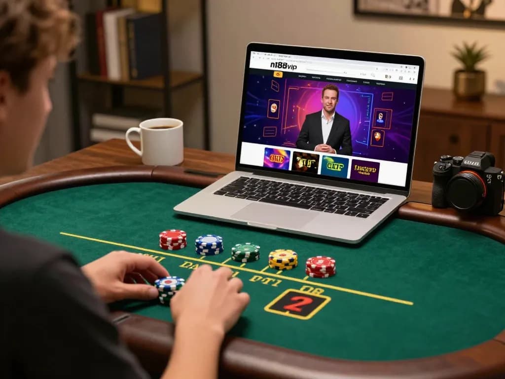 Engaged player experiencing live dealer blackjack on n188vip's online casino platform.