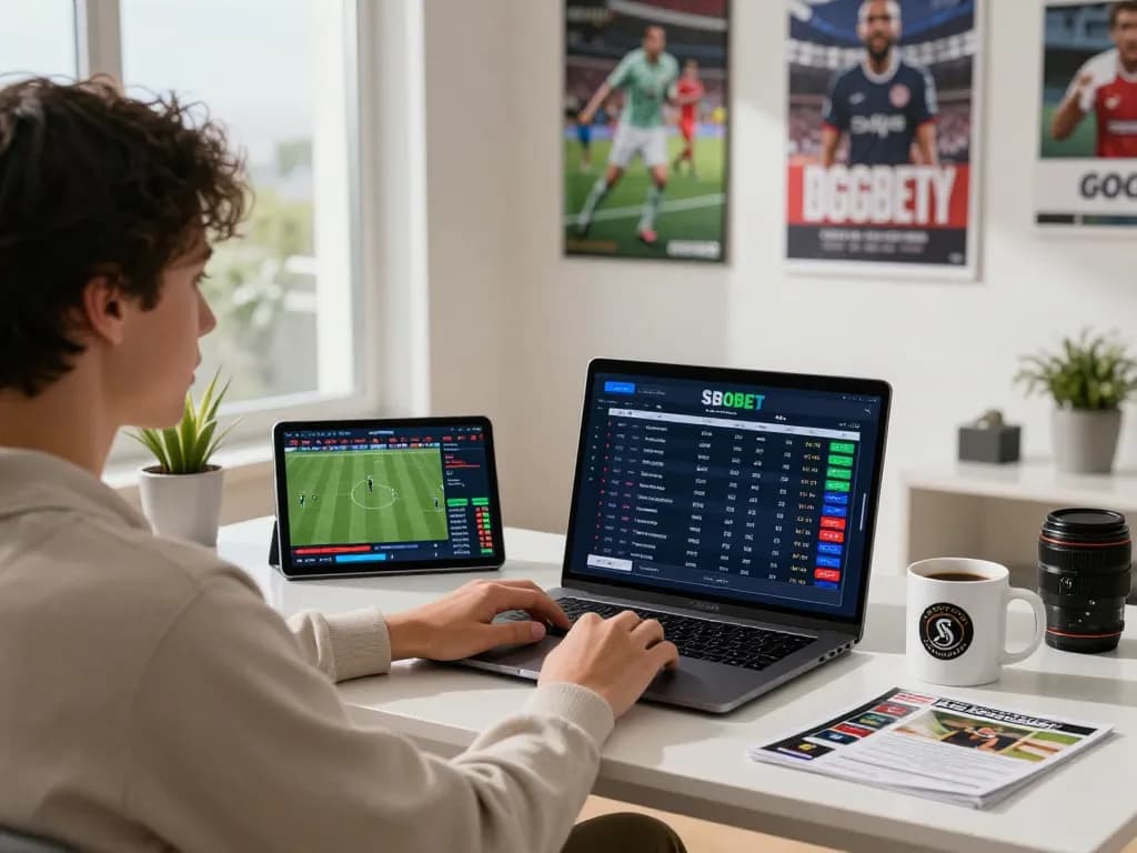 Engaging SBOBET sports betting setup with live odds and analytics.