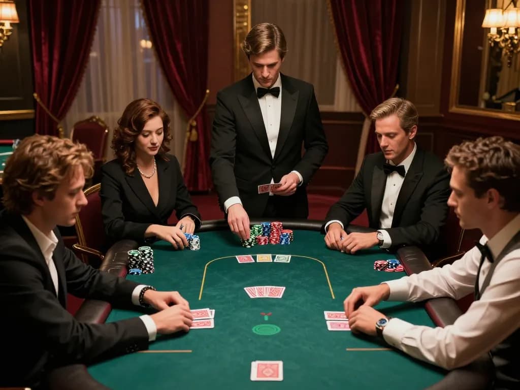 kkwin poker game with players at a luxury casino table, focused strategy and excitement
