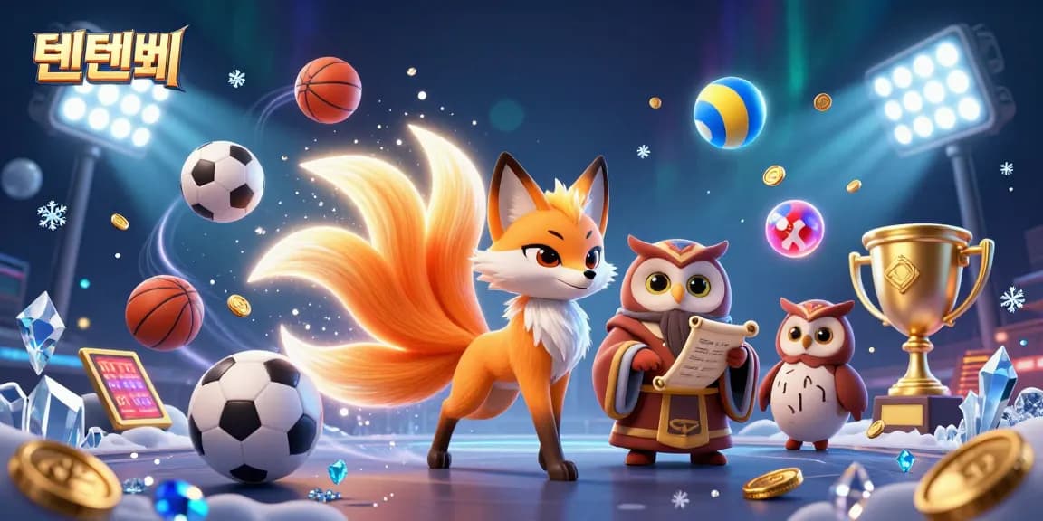 Experience exciting gameplay at 텐텐벳 with vibrant visuals featuring a nine-tailed fox and colorful spirit orbs.