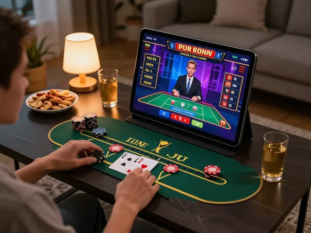 Engage with link 789win through live dealer blackjack on a tablet in a cozy home setup.
