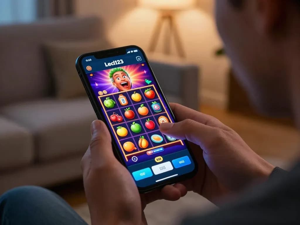 Engaging gameplay on Leci123 mobile casino app with vibrant slot graphics and spinning reels