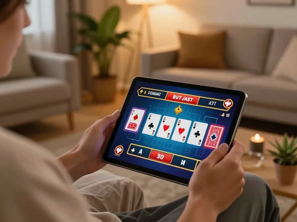 The person enjoying online gaming at nhà cái sc88 with a tablet, immersed in virtual casino action.