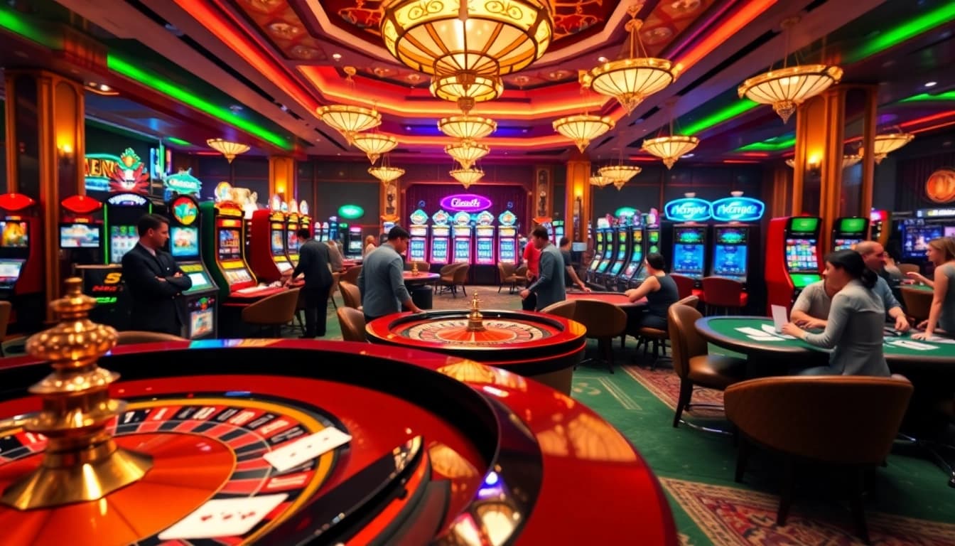 Exciting RR88 online casino experience with players at roulette and poker tables.