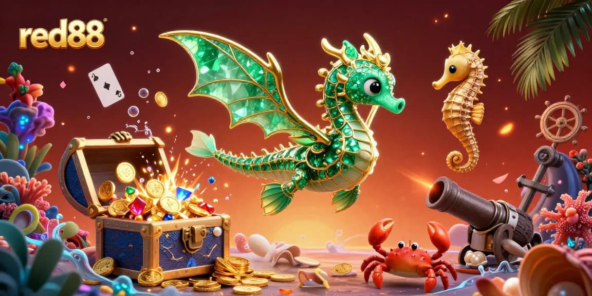 Experience thrilling gameplay with red88, featuring a vibrant underwater casino adventure illustrated in dynamic 3D art.
