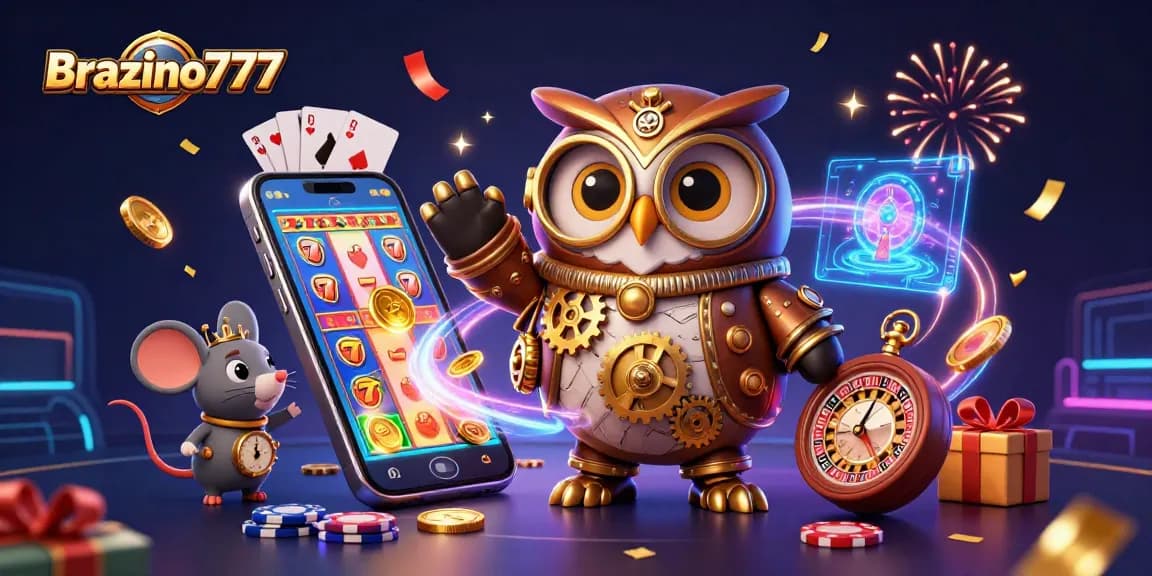 Brazino777 brings the thrill of slots and steampunk magic, capturing excitement in a vibrant casino scene.