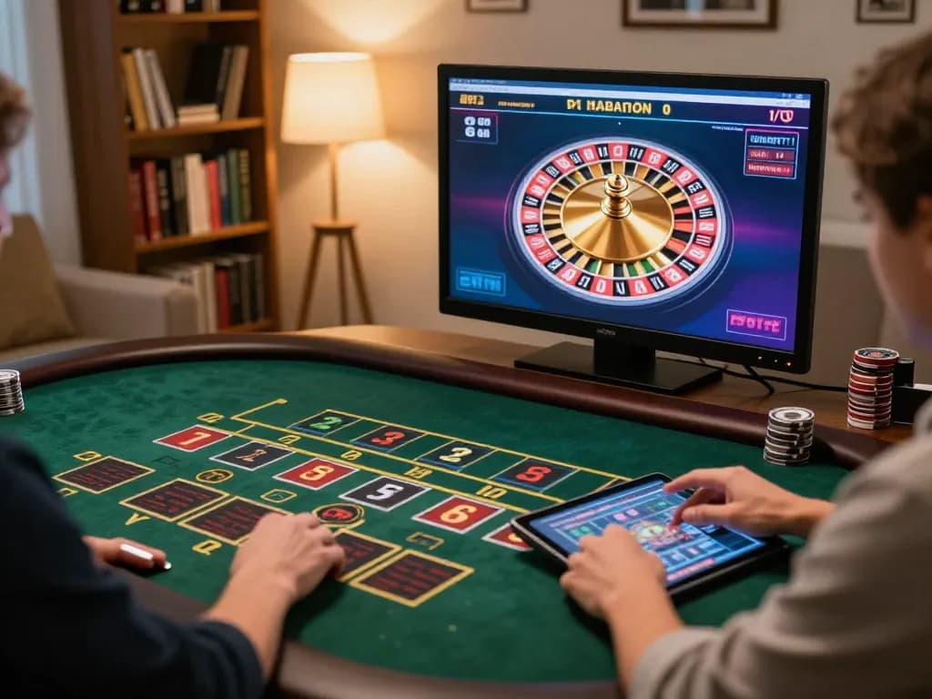 Experience online gaming at https://goal123.ac/ with a person engaged in live dealer games at home.
