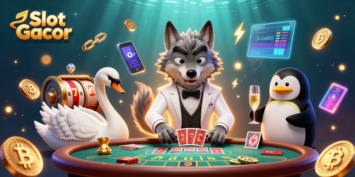 Rasakan kegembiraan Slot Gacor sementara serigala yang menawan, angsa yang anggun, dan penguin yang canggih menggambarkan suasana kasino yang mendebarkan.