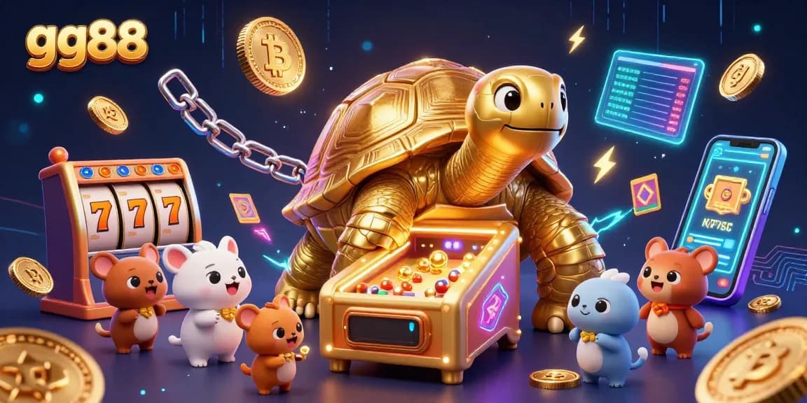 Engage in exhilarating slot gameplay at gg88 with a vibrant tortoise pinball machine and crypto elements.