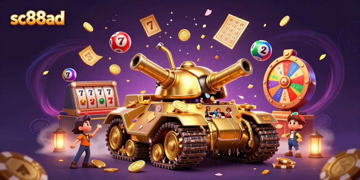 Experience the excitement of digital slots at sc88ad with a 3D casino beetle tank illustration showcasing colorful games and lively action.