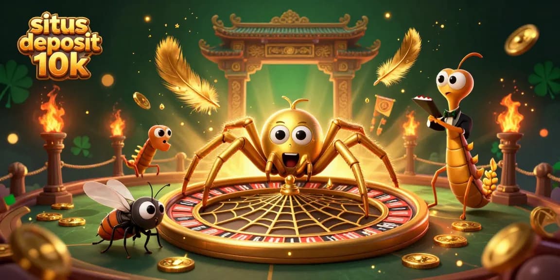 Engage in situs deposit 10k with a lively scene featuring spinning roulette wheels and betting excitement.