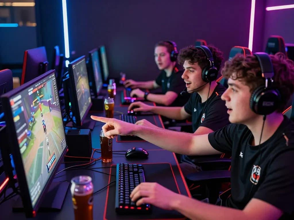 Friends enjoying a multiplayer gaming session on winstrike69 platform with high-end setups and dynamic atmosphere.