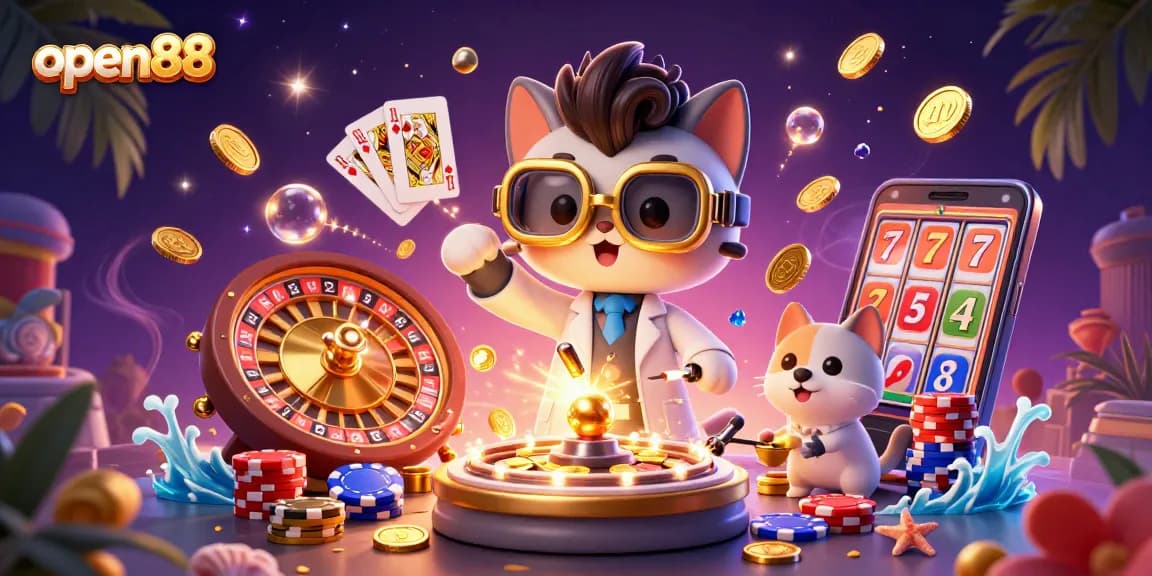 Engage with the exciting world of open88, where 3D animated characters bring casino thrills to life amidst cascading coins and vibrant game elements.