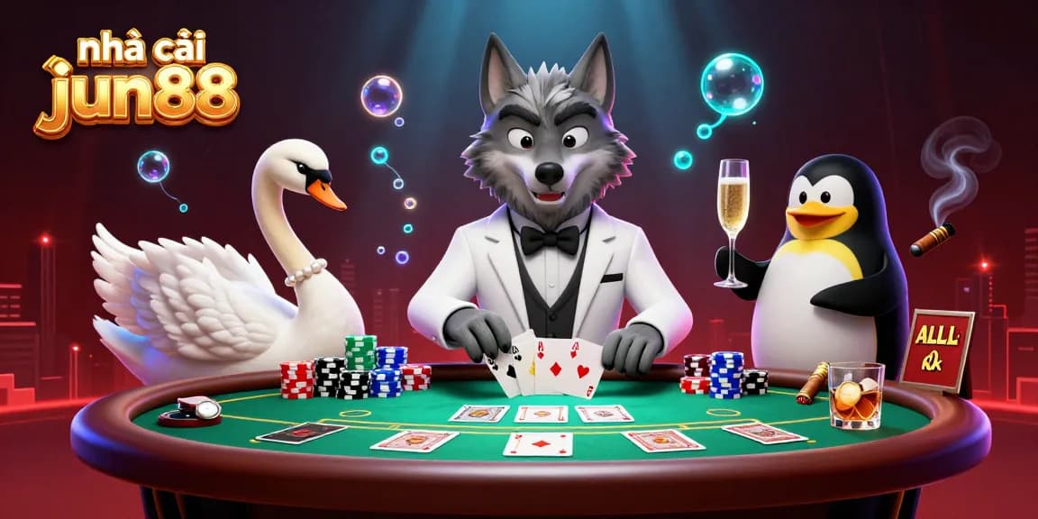 Experience thrilling baccarat action at nhà cái jun88 with cartoon characters in an exciting casino setting.
