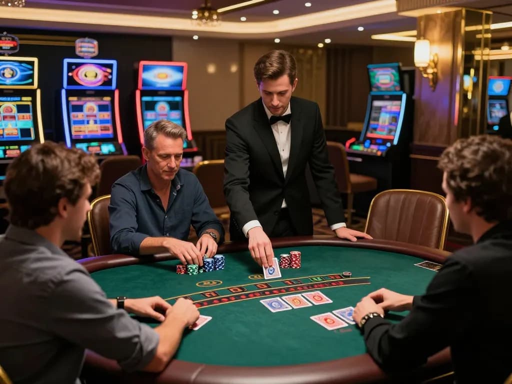 Players at trang chủ 5679 enjoying an exciting blackjack game with strategic betting.