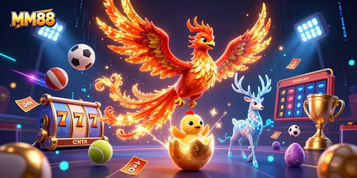 Engage with MM88's thrilling 3D casino experience featuring vibrant characters and exciting gaming elements.