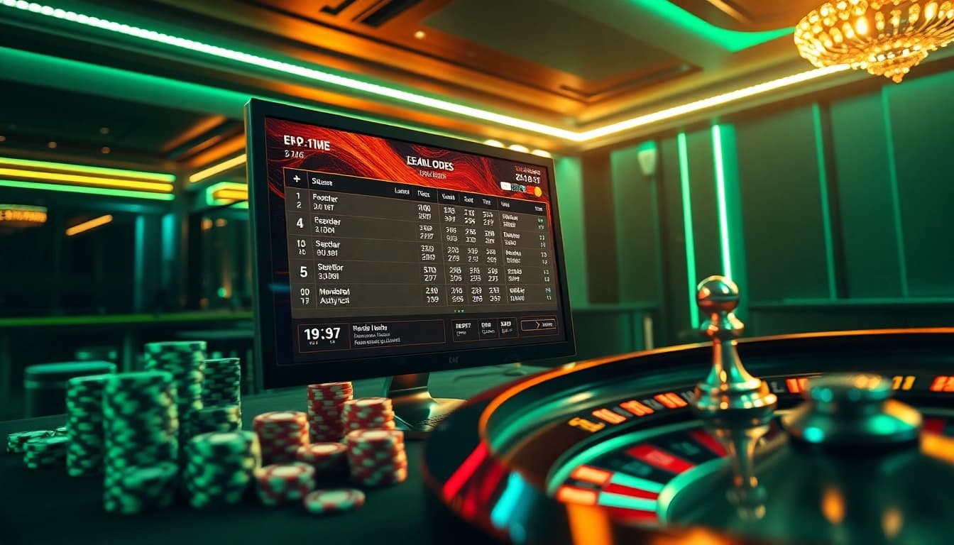 Betting scene at an online sportsbook showcasing แทงบอลโลก with vibrant lighting and luxury elements.