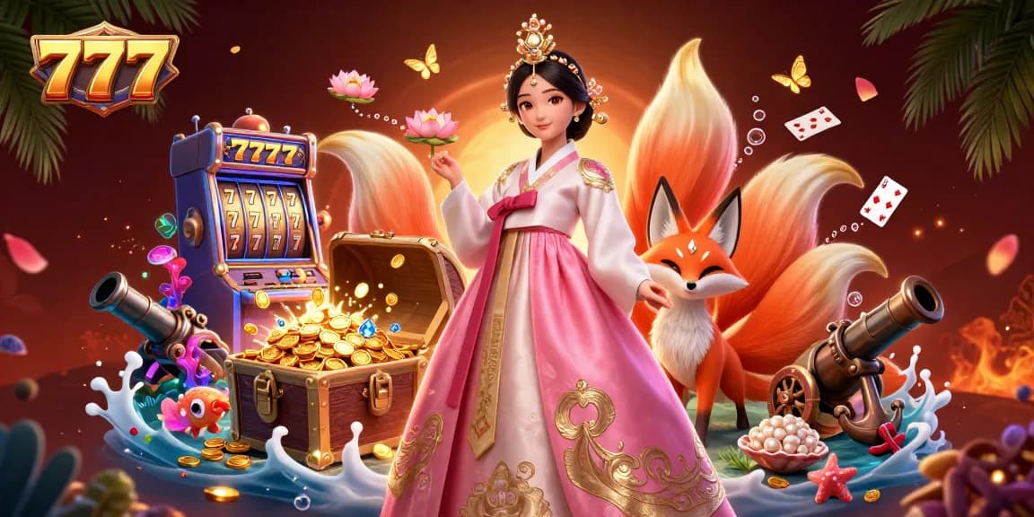 Experience winning thrills with the vibrant 777 casino scene featuring a charming Asian woman and lucky fox.