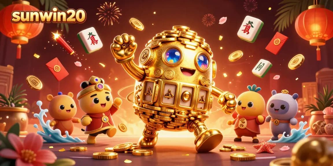 Engage with the immersive world of sunwin20 showcasing a golden golem amidst vibrant casino elements.