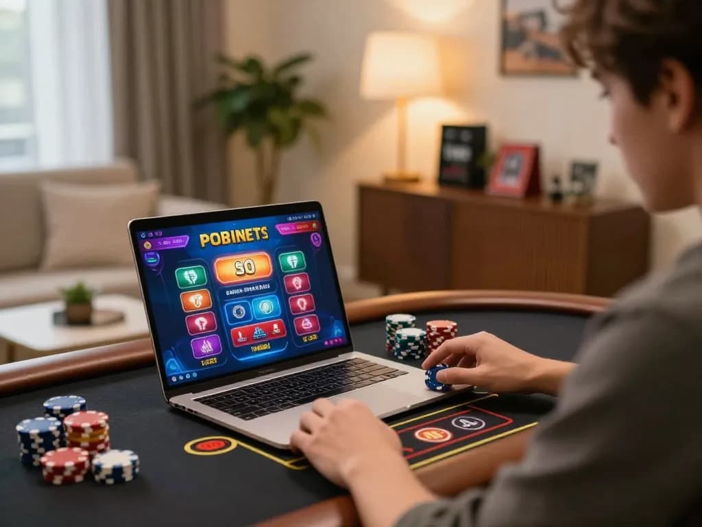 Engaging in online gaming at sg777 with a lively home setup, showcasing live dealer gameplay