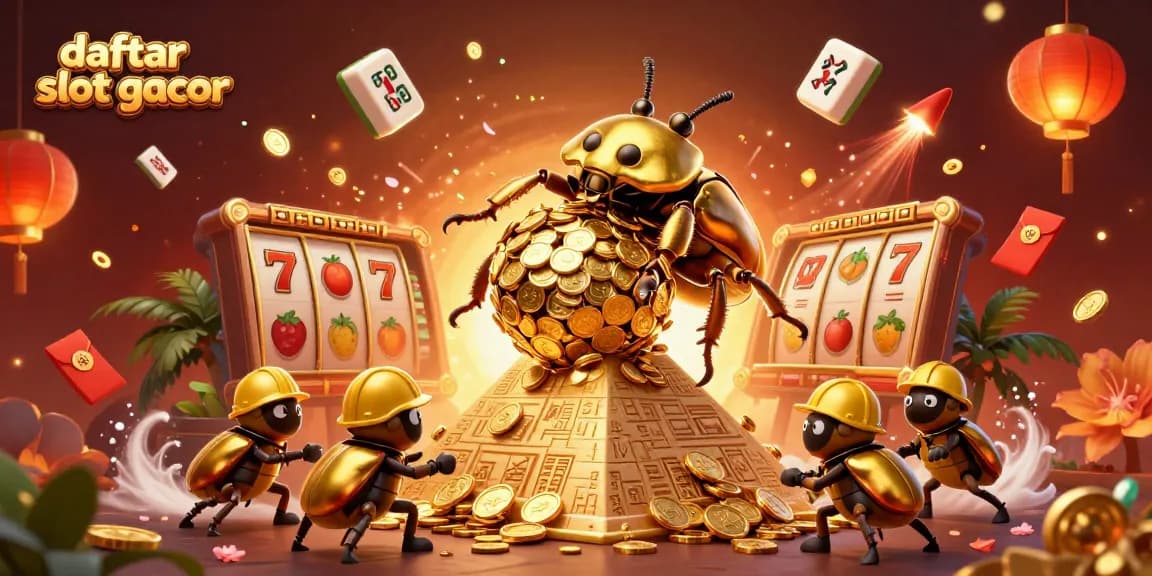 Experience daftar slot gacor excitement with a golden beetle and casino symbols in a vibrant scene