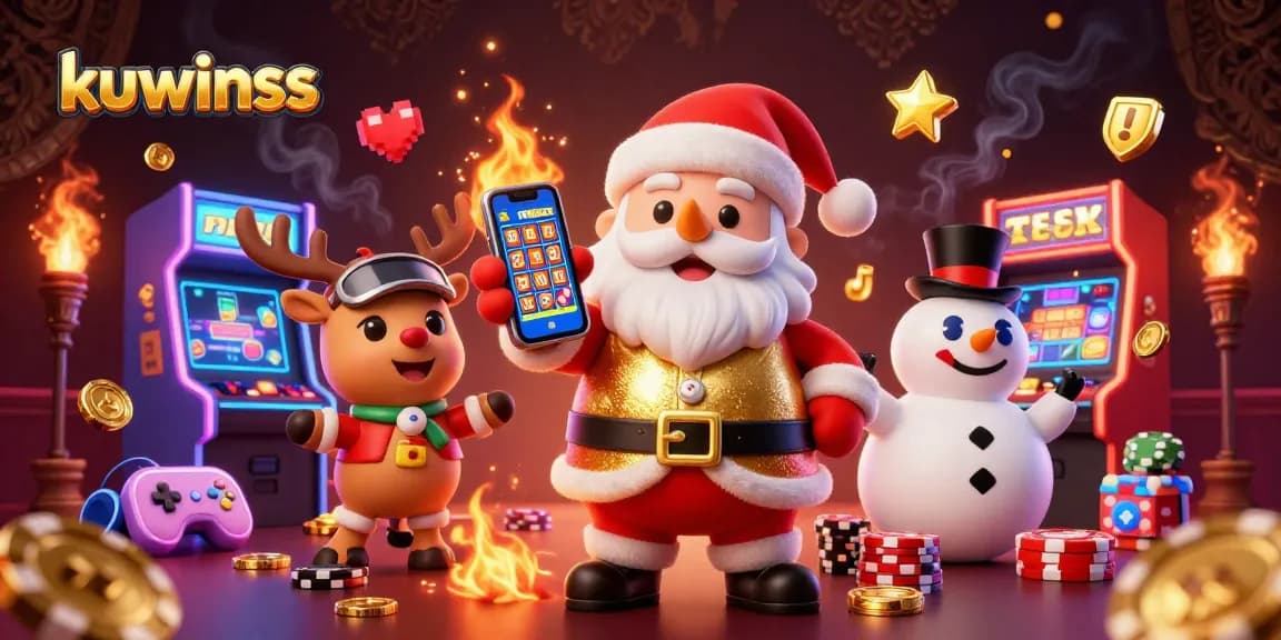 Kuwinss offers thrilling slot experiences with festive characters in a vibrant casino scene.