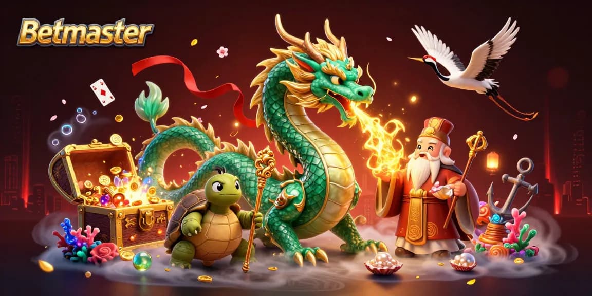 Betmaster offers a vibrant 3D casino adventure featuring a jade dragon and lucky symbols.