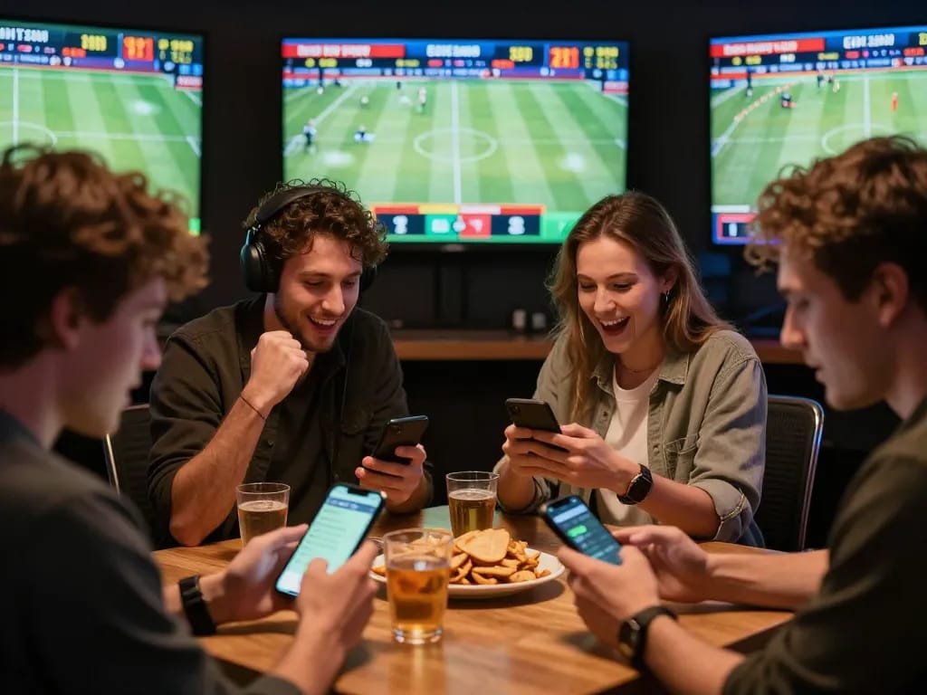 Betting on 7m sports matches with friends, showcasing excitement and strategy.