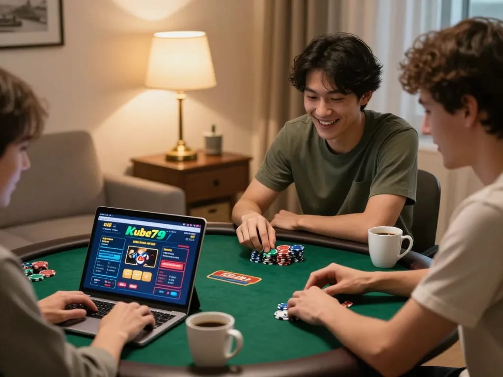 Players enjoying online gaming on kubet79 in a cozy home setting