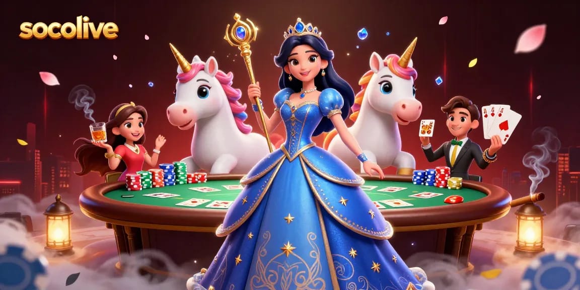 Socolive features a glamorous scene with poker elements, showcasing betting excitement and fantasy.