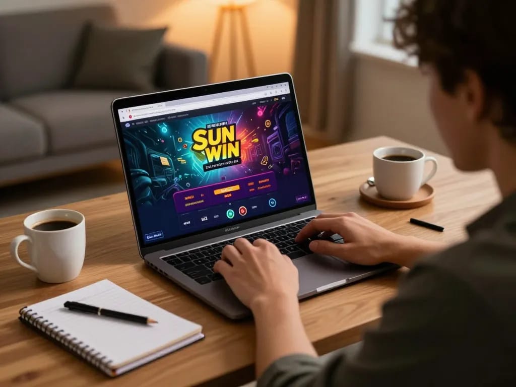 Engaging in online gaming with Sun Win in a cozy home office setup, showcasing immersive gameplay.