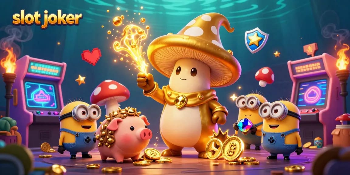 Spin and win with slot joker in an animated casino adventure with golden treasures and exciting gaming elements.