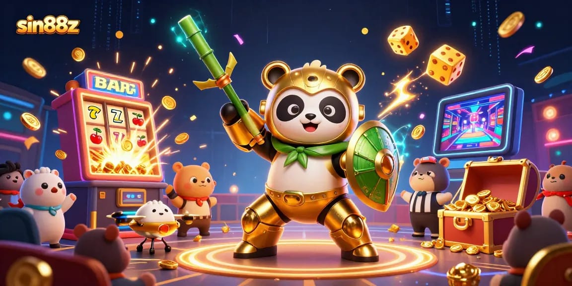 Experience sin88z's excitement with a vibrant 3D illustration showcasing epic casino-themed action.