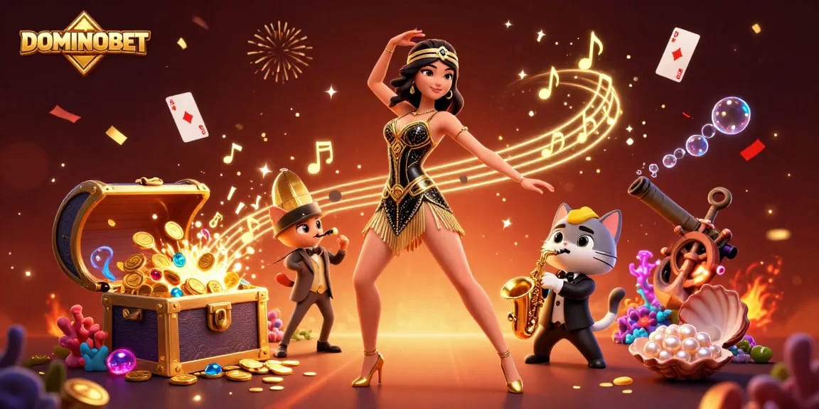 Experience the excitement of DOMINOBET with vibrant casino-themed digital art.