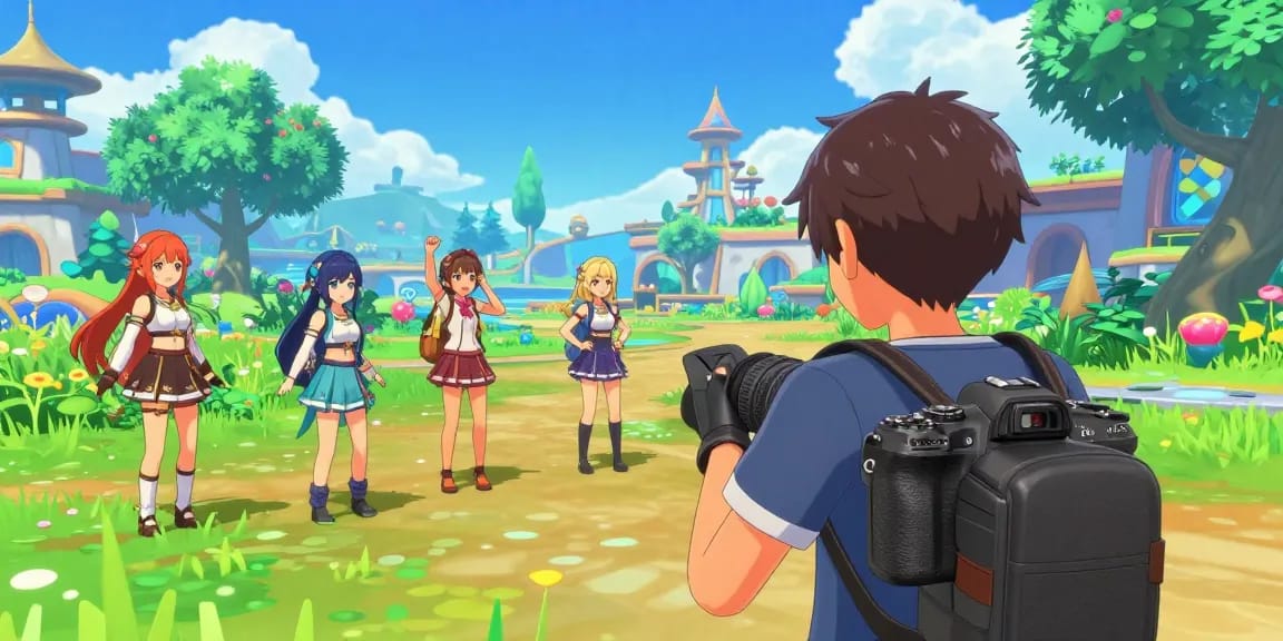 Exciting ecchi game adventure scene with anime characters in a vibrant fantasy world.