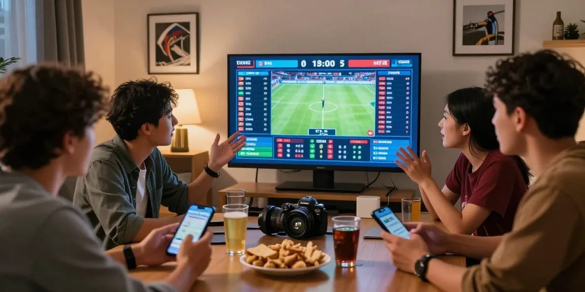 OPEN88 sports betting excitement with friends analyzing live bets and match statistics.