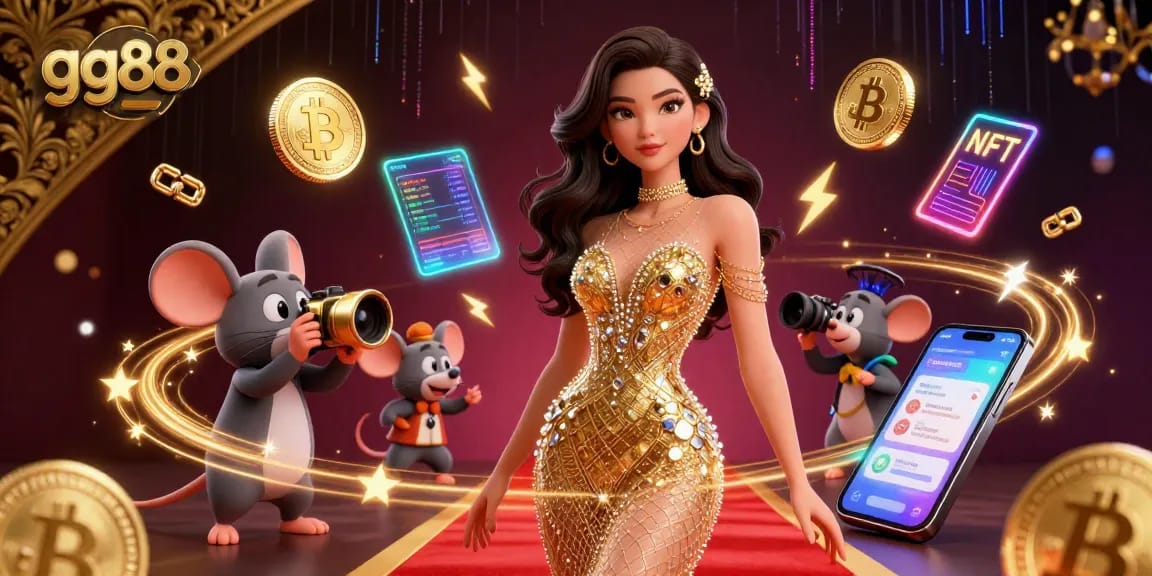 Engage with the vibrant gg88 gaming experience featuring gold accents and dynamic elements in this artistic casino illustration.