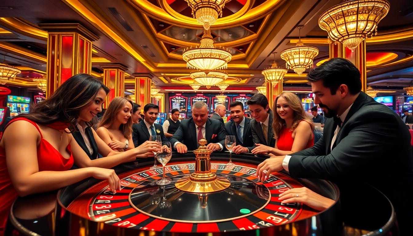 Players enjoying top casinos with excitement at a roulette table in a vibrant casino setting.