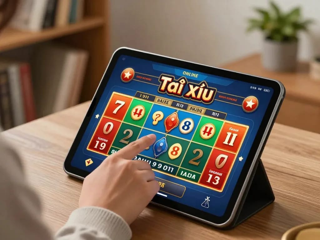 Engaging with app tài xỉu online uy tín on a tablet, showcasing exciting gameplay.