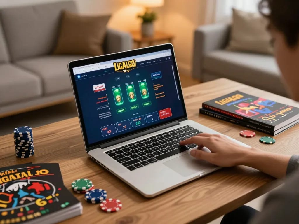 LIGALGO betting interface seen on a laptop while placing bets in a cozy home setting
