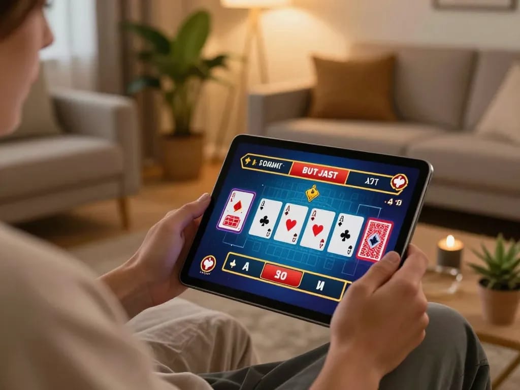 The person enjoying online gaming at nhà cái sc88 with a tablet, immersed in virtual casino action.