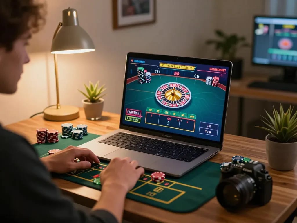 Player engaging in an online game at home with the 88xx interface visible on the screen, showcasing interactive live casino gameplay.