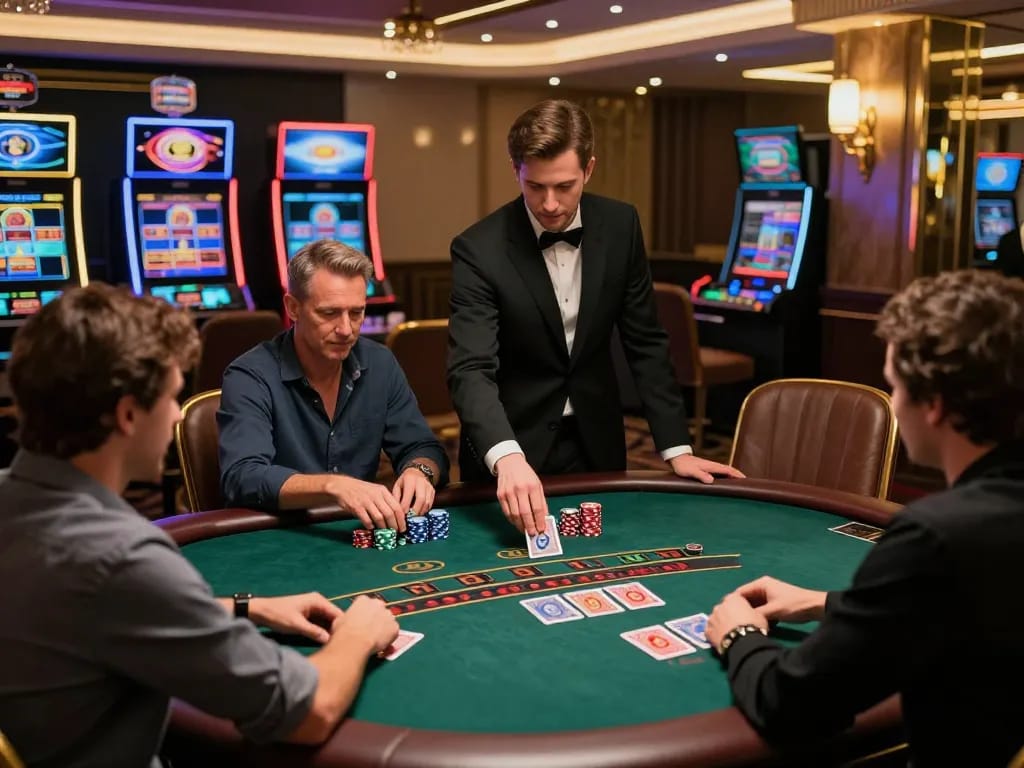 Players at trang chủ 5679 enjoying an exciting blackjack game with strategic betting.