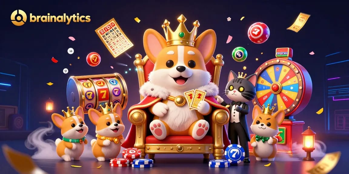 Experience the thrill of casino gaming with brainalytics' vibrant royal corgi scene!