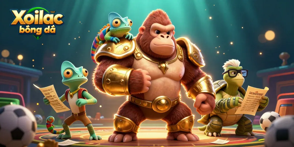 Xoilac bóng đá theme showcasing dynamic sports betting activities with characters and vibrant casino elements.