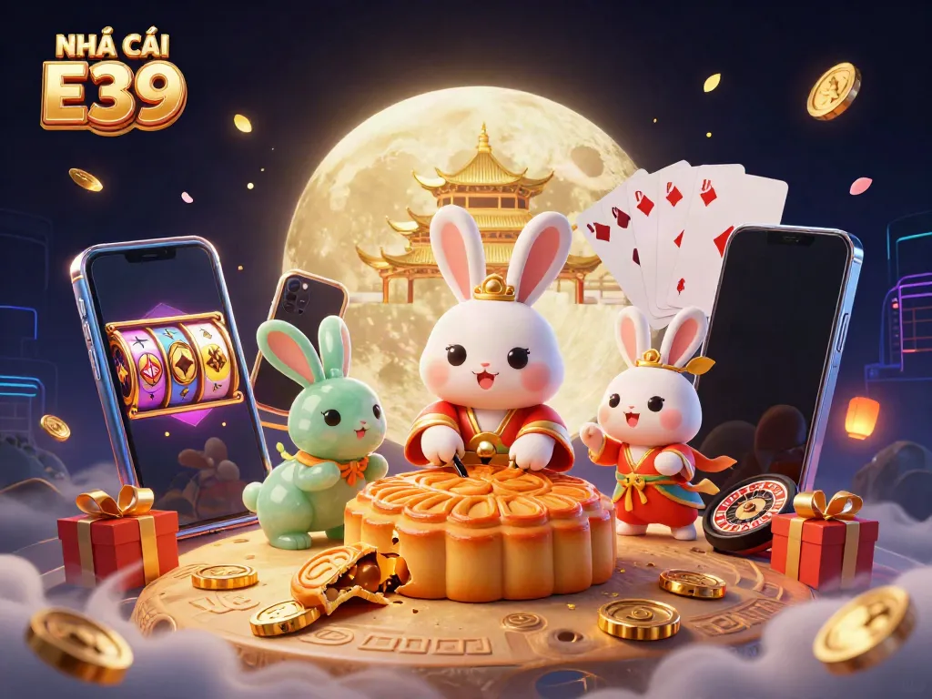 Experience NHÀ CÁI E39 with a vibrant 3D casino scene featuring mystical elements and lively games.