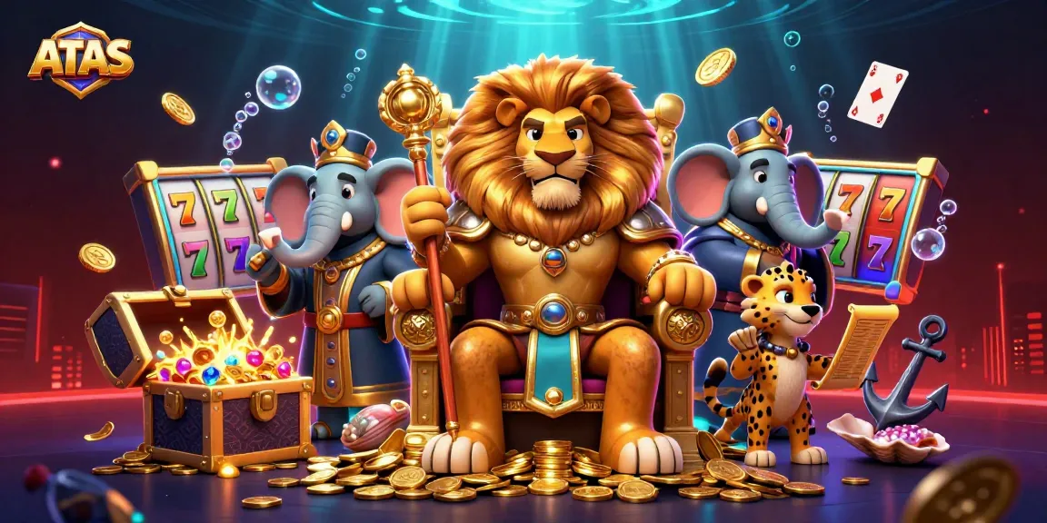 Engage with ATAS casino gaming adventures featuring a majestic lion king and thrilling slot elements.